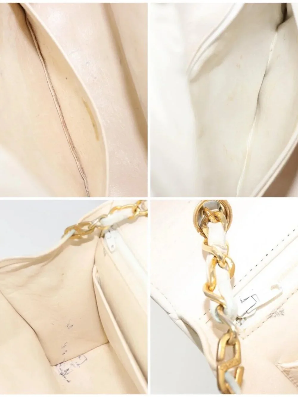 CHANEL Matelasse Chain Shoulder Bag Lamb Skin White Gold CC Auth YKZ1616